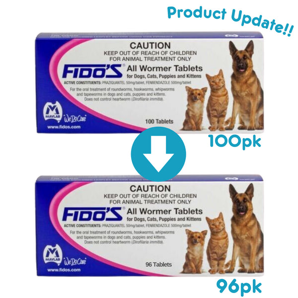 Fido’s – All Wormer Tablets For Dogs Cats Puppies & Kittens 96pk